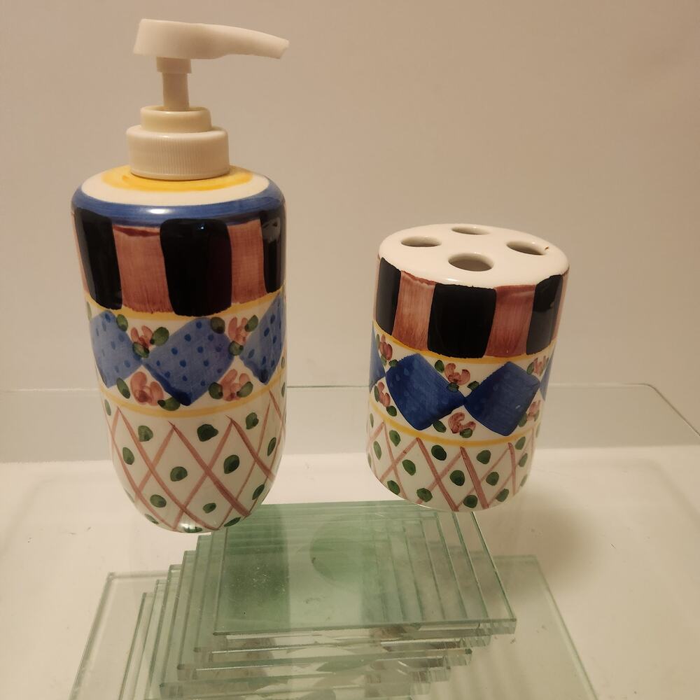 Vintage Bathroom toothbrush holder & Soap Dispenser